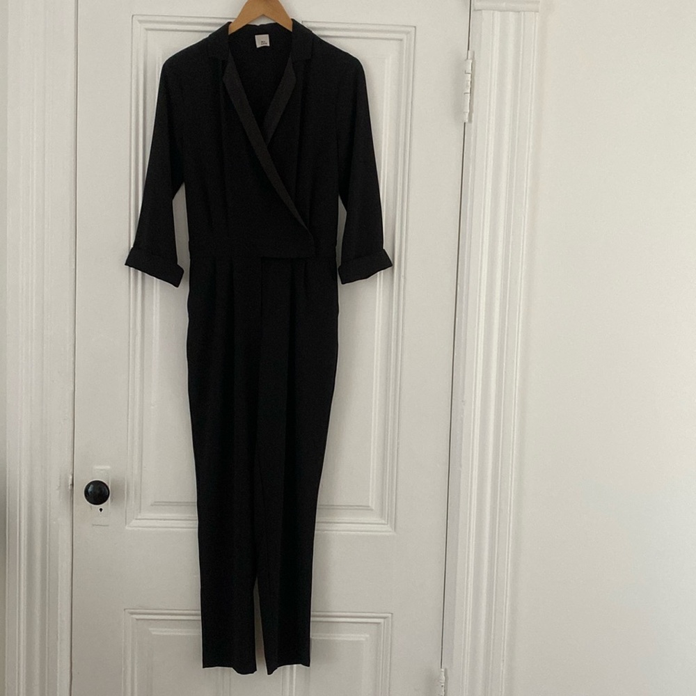 Iris & Ink Tuxedo-Style Jumpsuit in Black Polyester Viscose size UK10- Small